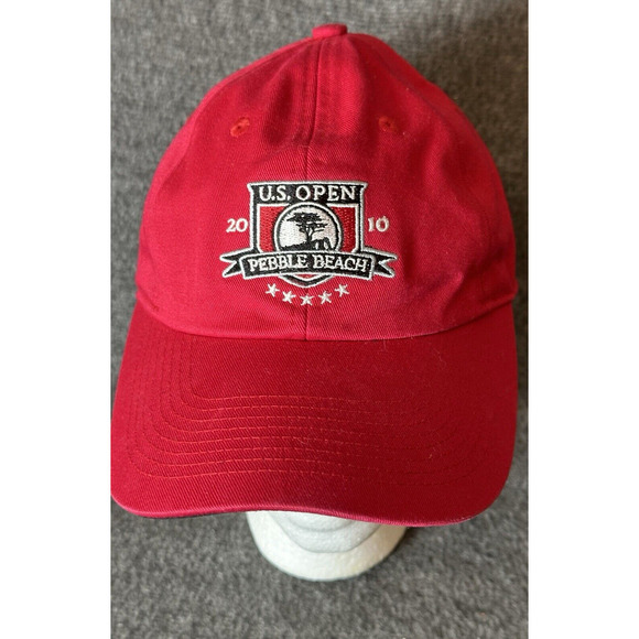 Pebble Beach Golf Hat Mens Red 2010 110th US Open Golf Cap Adjustable Strap - Picture 2 of 6